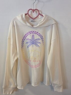 Old Navy Cream Hoodie with Purple, Yellow and Pink Palm Graphic